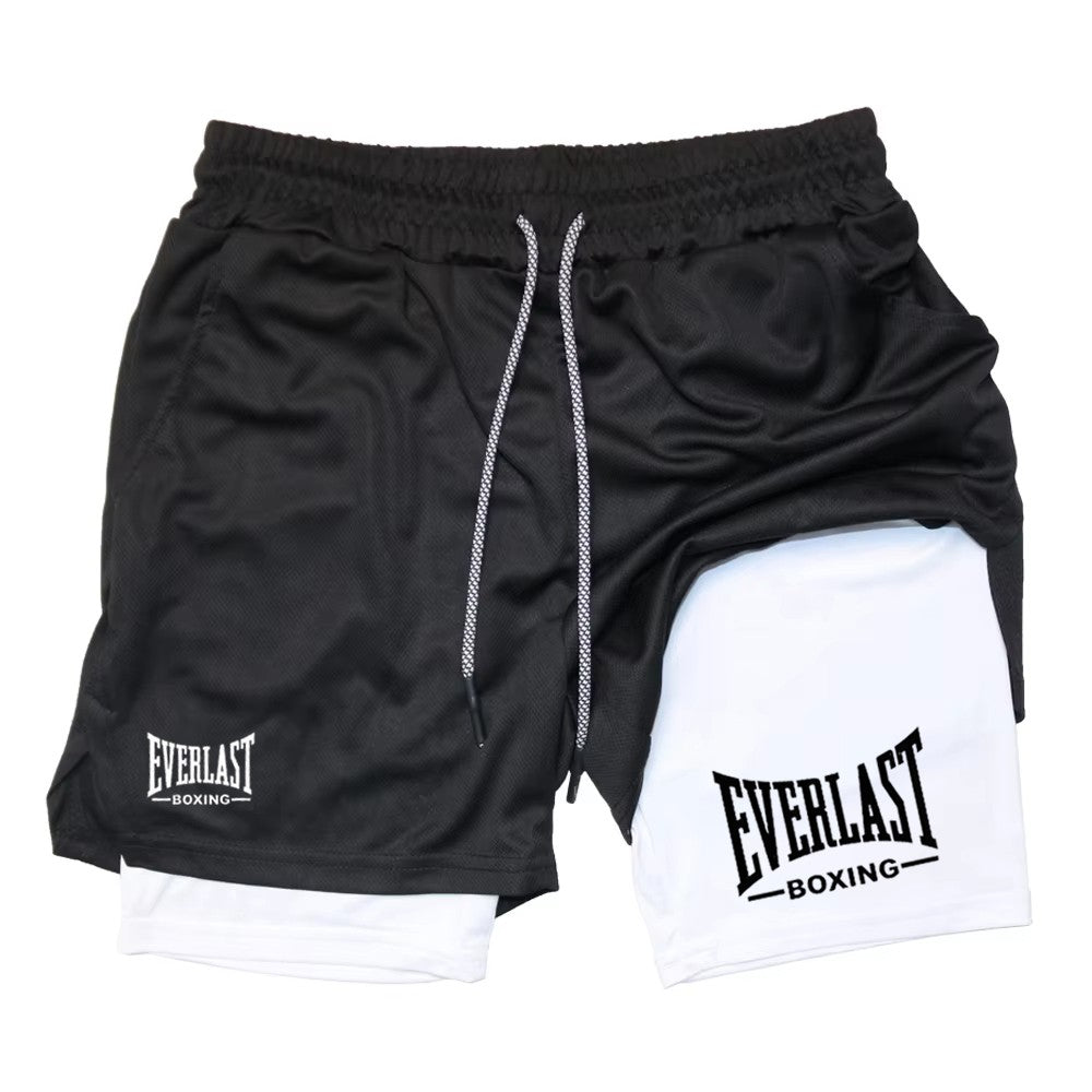 Men's compression gym shorts, EVERLAST printed sports pants, double layered, quick drying, basketball,  muscle, fitness RL0365
