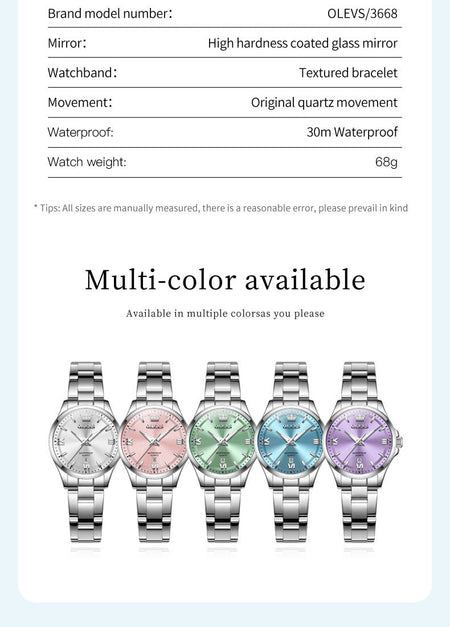 OLEVS Women's Watches Trend Elegant Stainless Steel Original Brand Small Dial Quartz Wristwatch for Lady Waterproof Luminous New