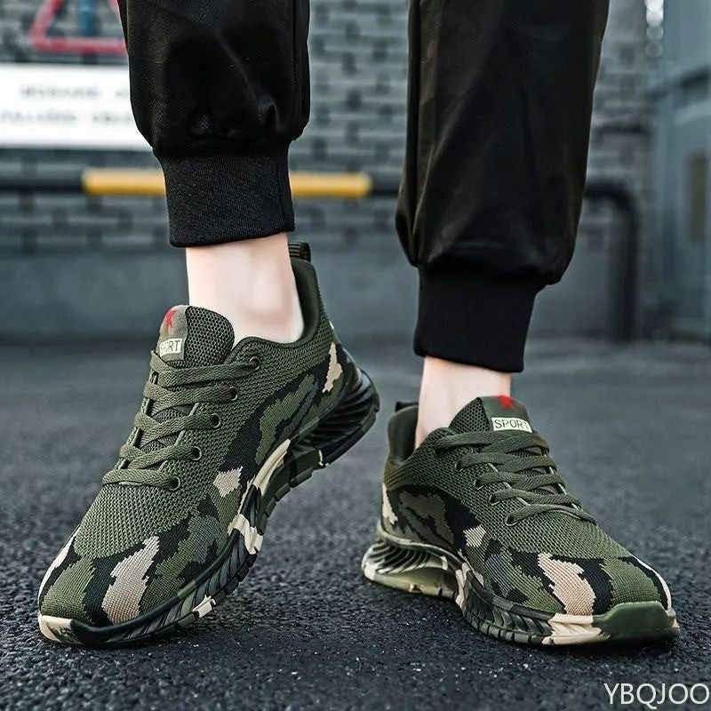 Mesh Camouflage Sports Shoes Men's Durable Casual Shoes Men's Anti Slip Tennis Outdoor Hiking Lightweight Flat Shoes Sneakers