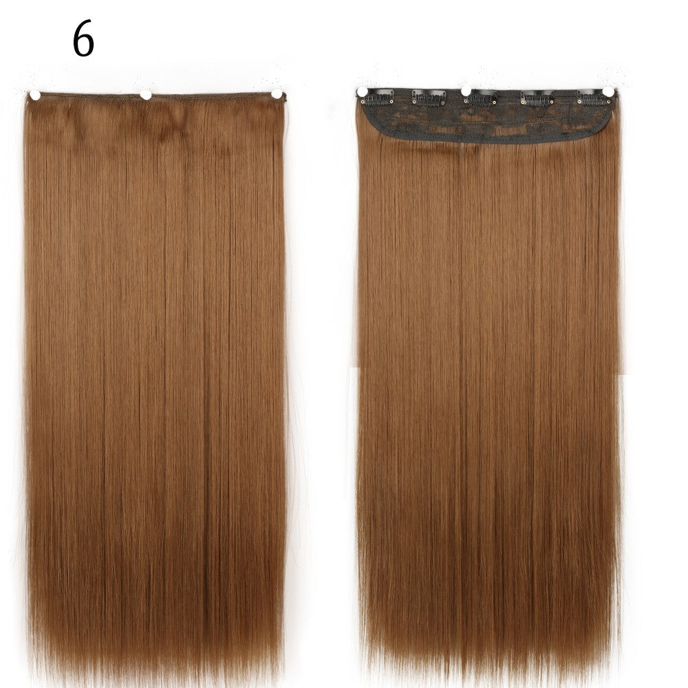 Synthetic Long Straight 5 Clip In Hair Extensions 22’‘ High Resistant Temperature Fiber Black Brown Blonde Hairpiece