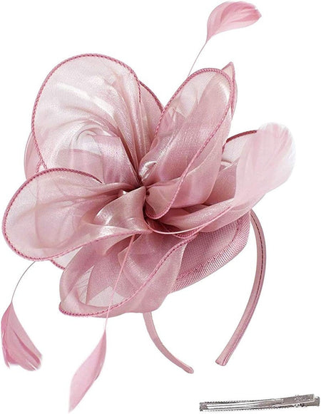 New Women's Organza Fascinators Feather Flower Kentucky Derby Hat Headdress Pillbox Hat for Wedding Tea Party Headwewar Clips