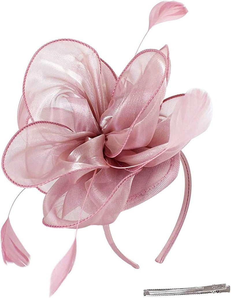 New Women's Organza Fascinators Feather Flower Kentucky Derby Hat Headdress Pillbox Hat for Wedding Tea Party Headwewar Clips