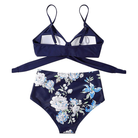 bikini Beach Style Floral Printed Women's Swimsuit Cross High Waisted Tow-piece For Teenagers biquinis feminino tendência 2024