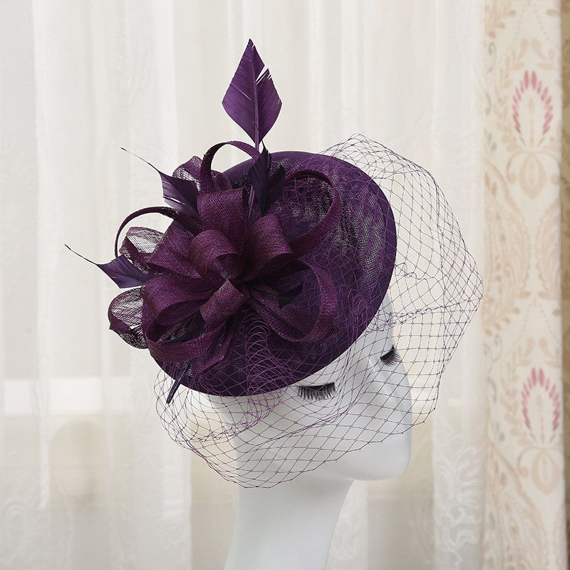Double hemp yarn pattern design feather accessories big brim sun hat elegant banquet hat wedding beach vacation equestrian hat