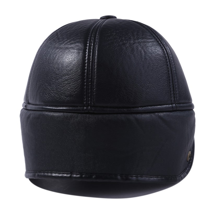 Winter Warm Cap Men Black Leather Fur Baseball Cap Hats for Men Women Casquette Bones Dad Caps Earflaps Thicken