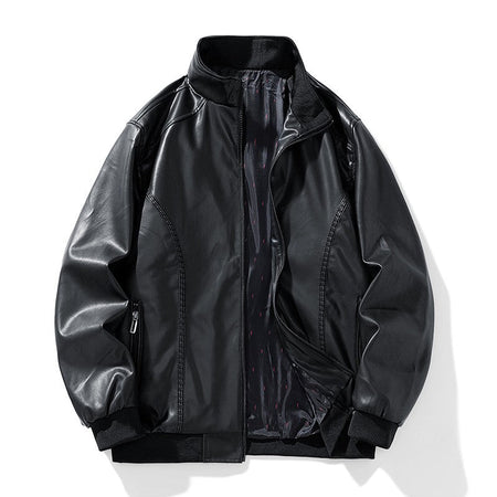 Leather Jacket Men Coats Windproof Oversized 6XL 7XL 8XL Plus Size Autumn Motorcycle Travel Fleece Black Zipper Winter Overcoat