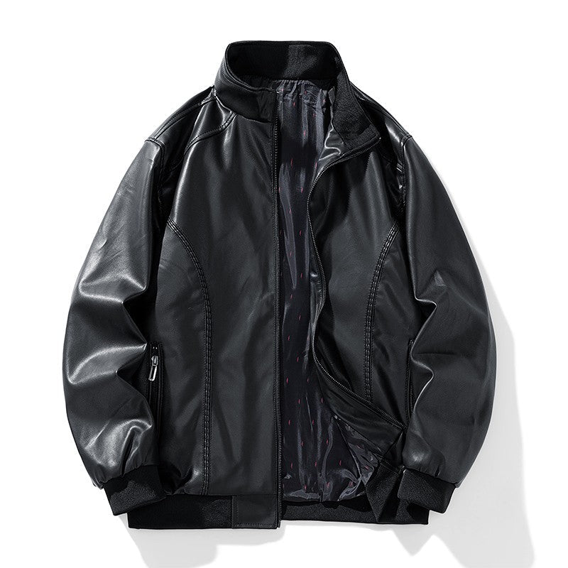 Leather Jacket Men Coats Windproof Oversized 6XL 7XL 8XL Plus Size Autumn Motorcycle Travel Fleece Black Zipper Winter Overcoat