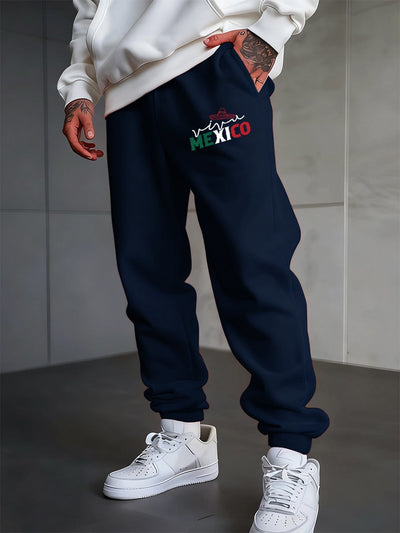 Mexico Creative Letter Prints Sweatpants Mens Casual Trousers Elastic Waist Loose Pocket Jogger Pants Autumn Fleece Warm Clothes