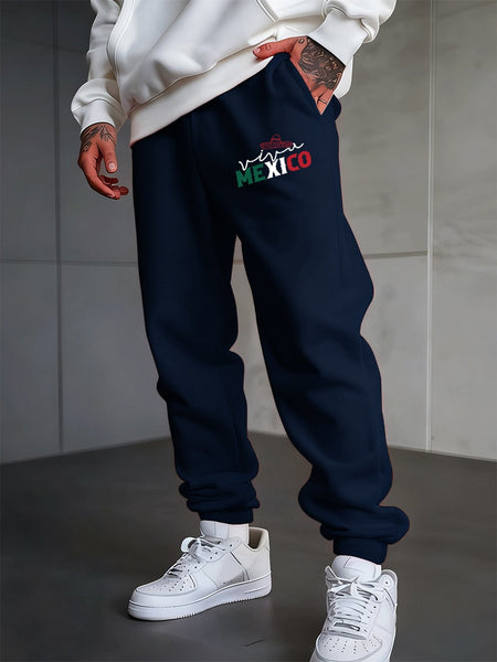 Mexico Creative Letter Prints Sweatpants Mens Casual Trousers Elastic Waist Loose Pocket Jogger Pants Autumn Fleece Warm Clothes