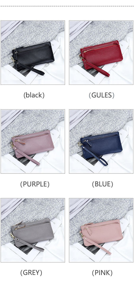 Women's Wristlet Clutch Purse Genuine Leather Clutch Cellphone Smartphone Long Wallet Vintage Purse Travel Double Zip Wristlets