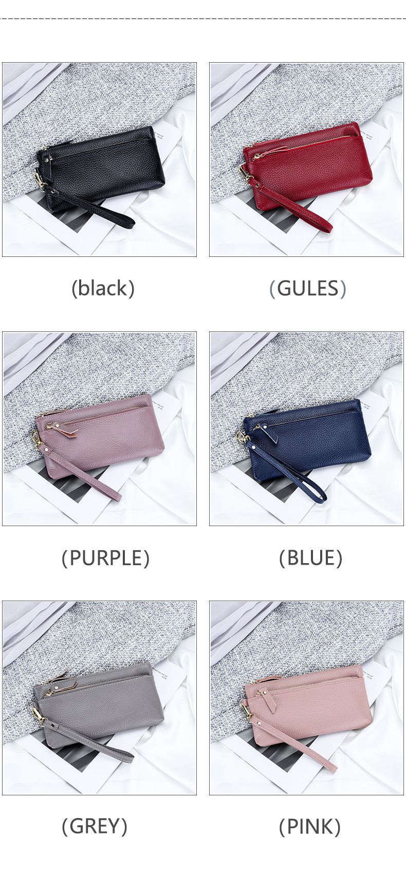 Women's Wristlet Clutch Purse Genuine Leather Clutch Cellphone Smartphone Long Wallet Vintage Purse Travel Double Zip Wristlets