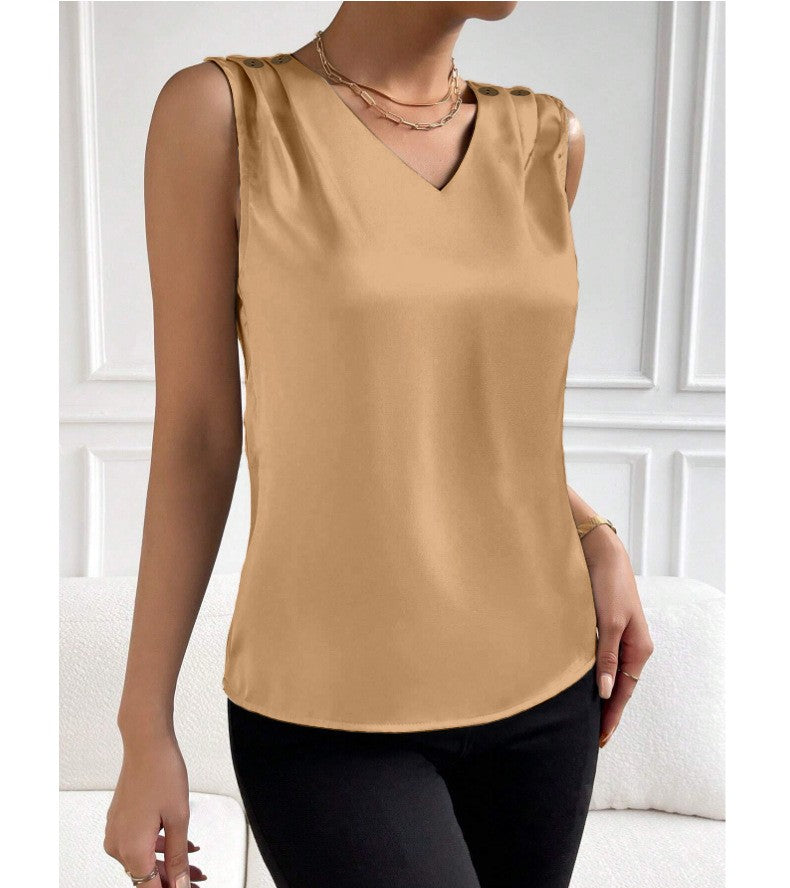Solid Casual Loose Sleeveless Blouses For Women Fashion Summer Women's Oversized Shirts And Blouses Elegant Youth Female Tops