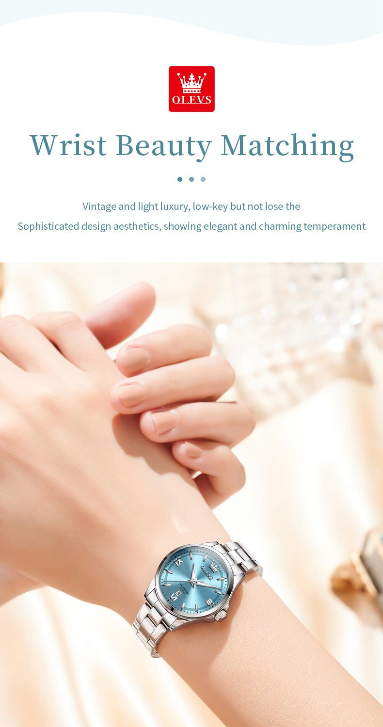OLEVS Women's Watches Trend Elegant Stainless Steel Original Brand Small Dial Quartz Wristwatch for Lady Waterproof Luminous New