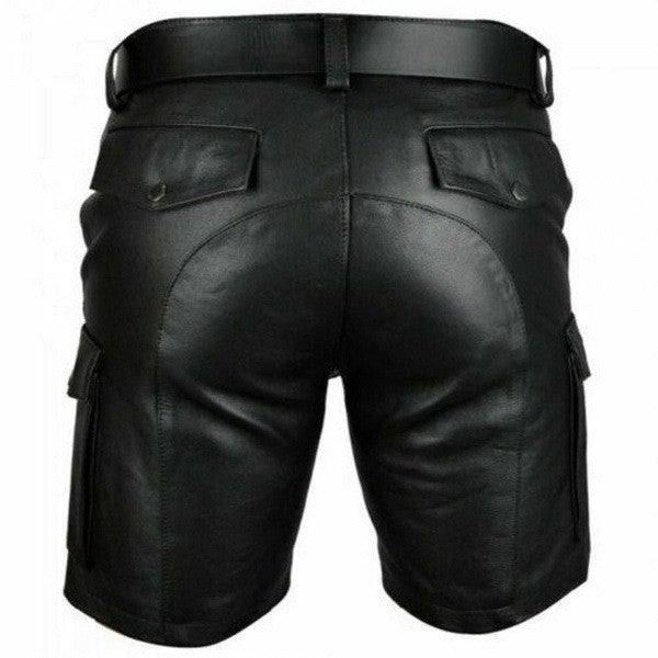 New Arrival Casual Men's ort Leather Pants Pure Color PU Leisure Straight Leg Long Trousers Wi Bestseller