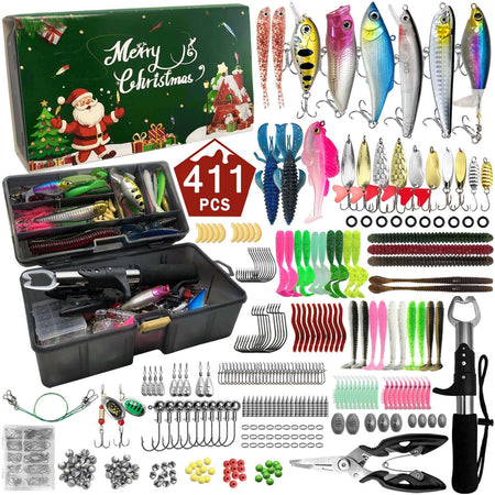411/366/136/86Pcs of Christmas fishing lure set with storage box,  which is common in salt water and fresh water