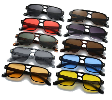 SO&EI Vintage Double Bridges Men Square Sunglasses Fashion Clear Ocean Lens Eyewear Women Trending Rivets Sun Glasses UV400