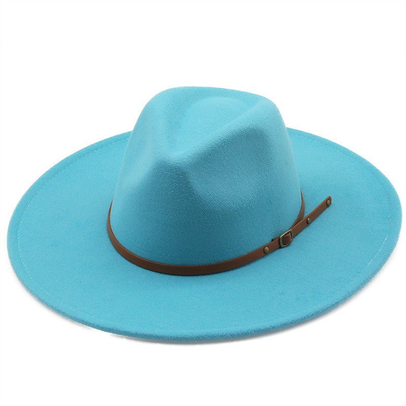 9.5cm Wide Brim Fedora Hats with Brown Belt Autumn Winter Women Party Top Hat Men Jazz Retro Cowboy Felt Cap Panama Sun Hat