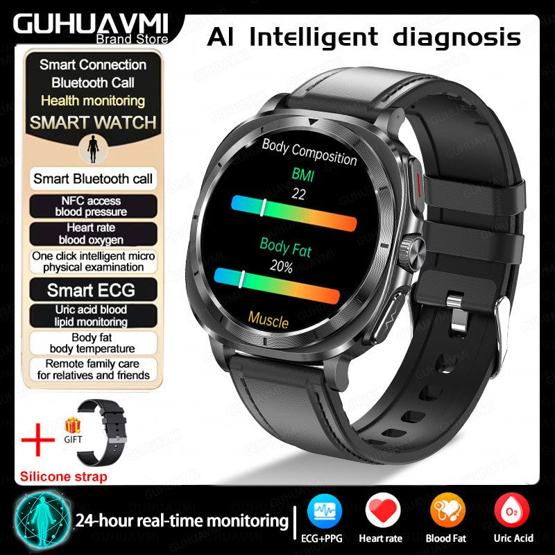 New Health Watch Uric Acid Blood Pressure Blood oxygen Body Analysis Body Fat SmartWatch ECG+PPG Bluetooth call Clock Women Men