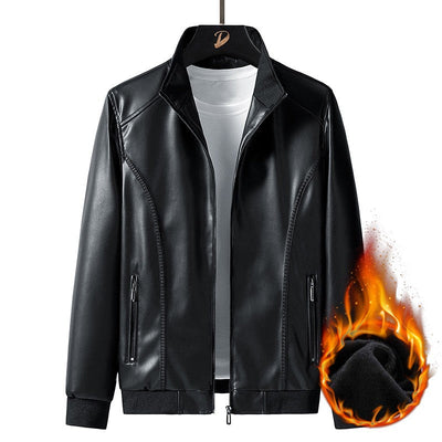 Leather Jacket Men Coats Windproof Oversized 6XL 7XL 8XL Plus Size Autumn Motorcycle Travel Fleece Black Zipper Winter Overcoat