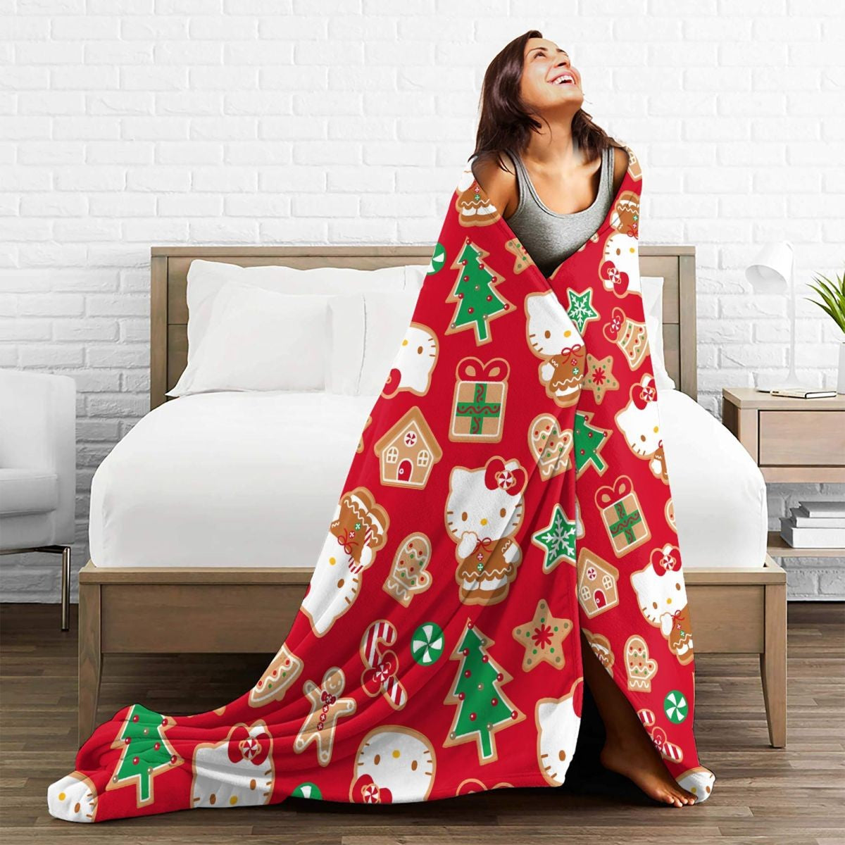 Christmas Hello Kitty Blankets Quality Warm Throw Blanket Winter Travel Office Couch Bed Graphic Bedspread