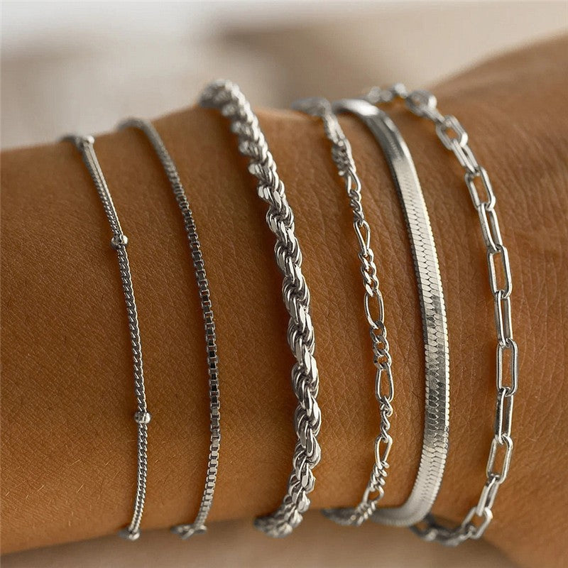 Cuban Chain Bracelet Set for Women, Gold Color, Boho Retro, Thick Twist, Trendy Quality Jewelry Gifts, 11Pcs, 2024