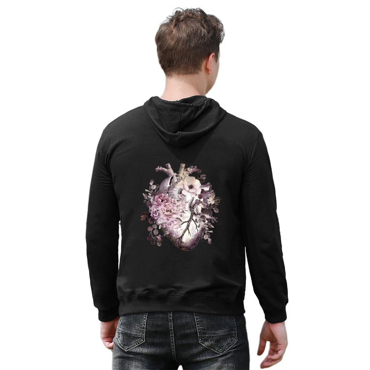 Bloom Floral Heart Human Anatomy pink watercolor style flowers Hoodie fashion men new hooded tee