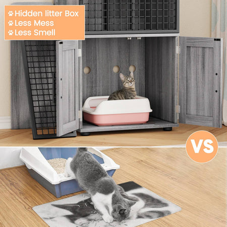 Cat Litter Box Enclosure with Platform,Double Layer Cat Litter Hidden Furniture,Cat Washroom Furniture,Cat House with Ladder