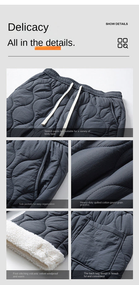 Winter Down Pants Men's Trendy Ski Waterproof Thick Fleece Warm Straight Cotton Trousers Women's Casual Cold-proof Padded Pants