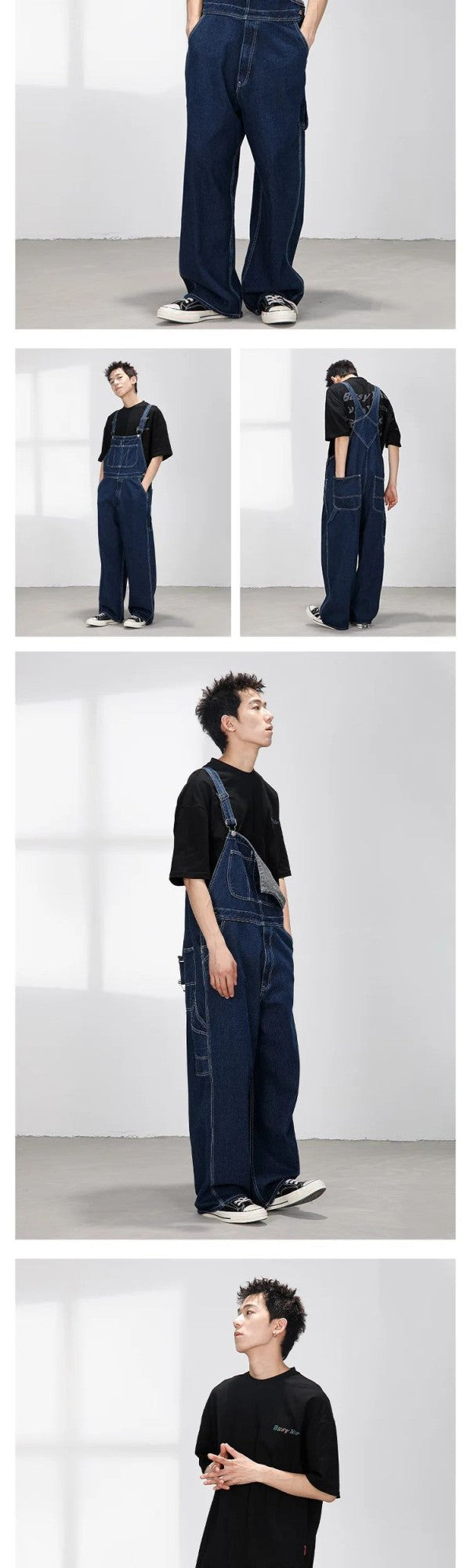 Retro Japanese Style Overalls Casual Straight Leg Workwear Jeans American Streetwear Couples Denim Overalls Loose Fit Men's Jean