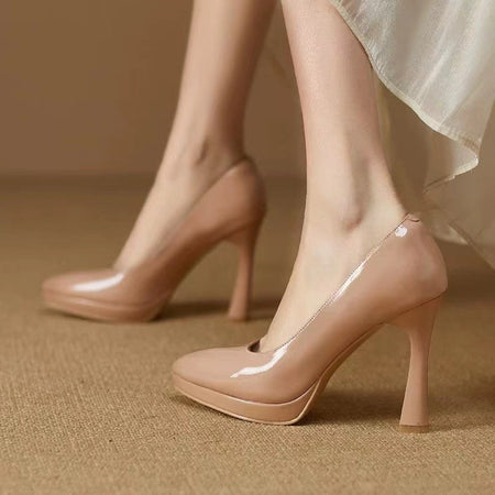 Spring and Autumn New Style Waterproof Platform Slip-on Shoes, Fashionable Banquet Work Shoes, Pointed Toe Thin Heels