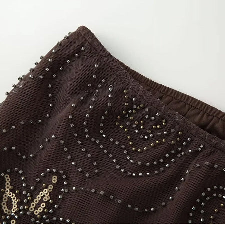 HXAO Women's Pants 2025 Beaded Tulle Pants For Woman Baggy Sequin New In Pants Spring Summer Semi Sheer Women's Trousers 088