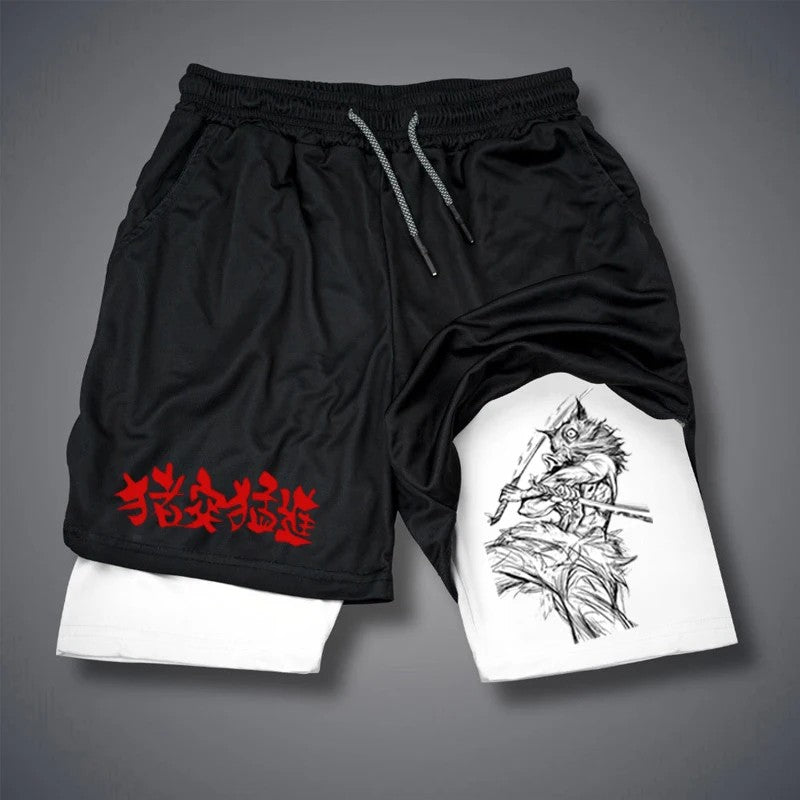 Men'S Fitness Performance Running Training Sports Shorts Fashion Print 2-In-1 Double-Layer Summer Mesh Quick-Drying Beach Shorts