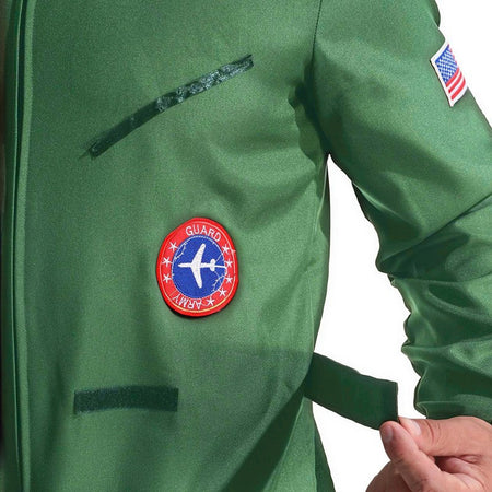 Men's Stylish Pilot Costume Air Force Pattern Jumpsuit Green Fighter Jet Outfit Halloween Costume Adult Masquerade Ball Carnival