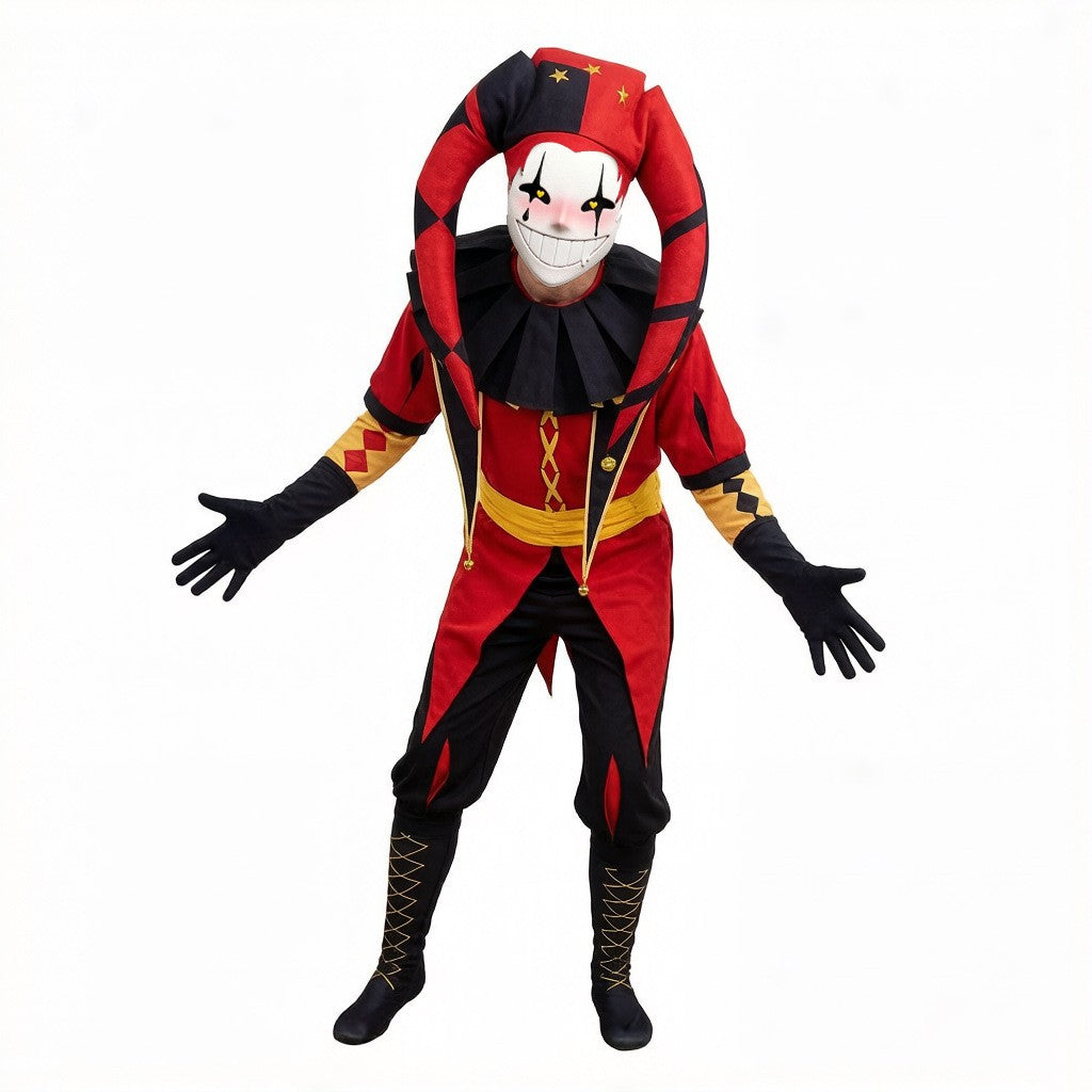Hot The Freak Circus Pierrot Jester Harlequin Cosplay Costume Adult Clown Top Pant Joker Uniform Halloween Costume Carnival