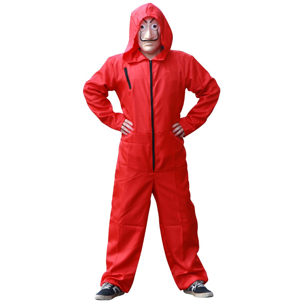 Adult and Children's Paper House Cosplay Costume Red Onesie Halloween Stage Wear with Hat Onesie Set