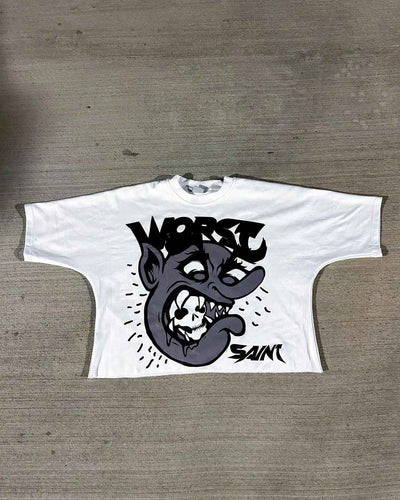 American Hip-hop Anime Print Oversized T-shirt Men Retro Trendy Streetwear Top Pure Cotton Round Neck Casual Loose Short Sleeves