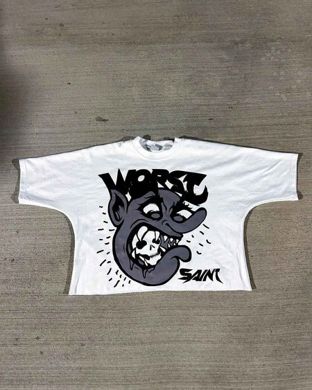American Hip-hop Anime Print Oversized T-shirt Men Retro Trendy Streetwear Top Pure Cotton Round Neck Casual Loose Short Sleeves