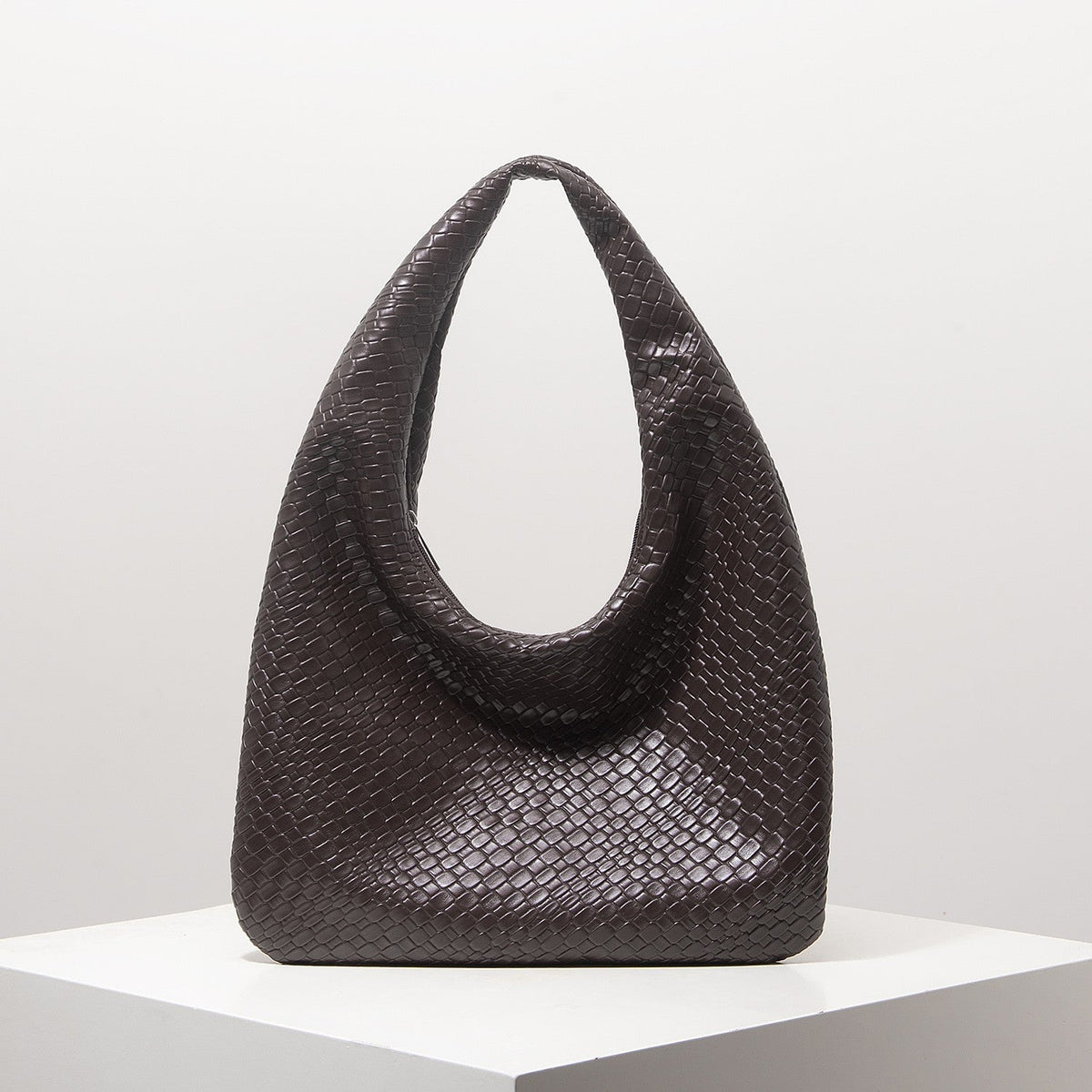 Vintage Faux Woven Leather Shoulder Bag, Women's Handbag, Large Capacity Tote Bag, Crescent Bag, Zipper Underarm Bag, Daily Commuter Bag (Random Pattern)