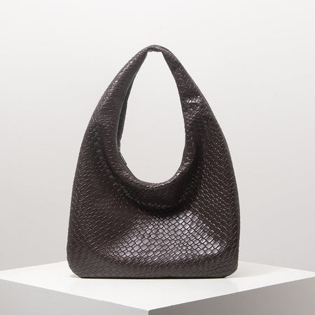 Vintage Faux Woven Leather Shoulder Bag, Women's Handbag, Large Capacity Tote Bag, Crescent Bag, Zipper Underarm Bag, Daily Commuter Bag (Random Pattern)