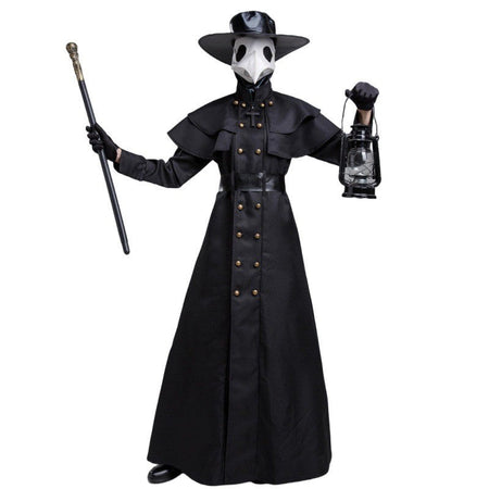 Plague Doctor Bird Cosplay Costume Medieval Hooded Robe Horrord Monk Steampunk Cloak Halloween Carnival Adult Kids Lantern Stick