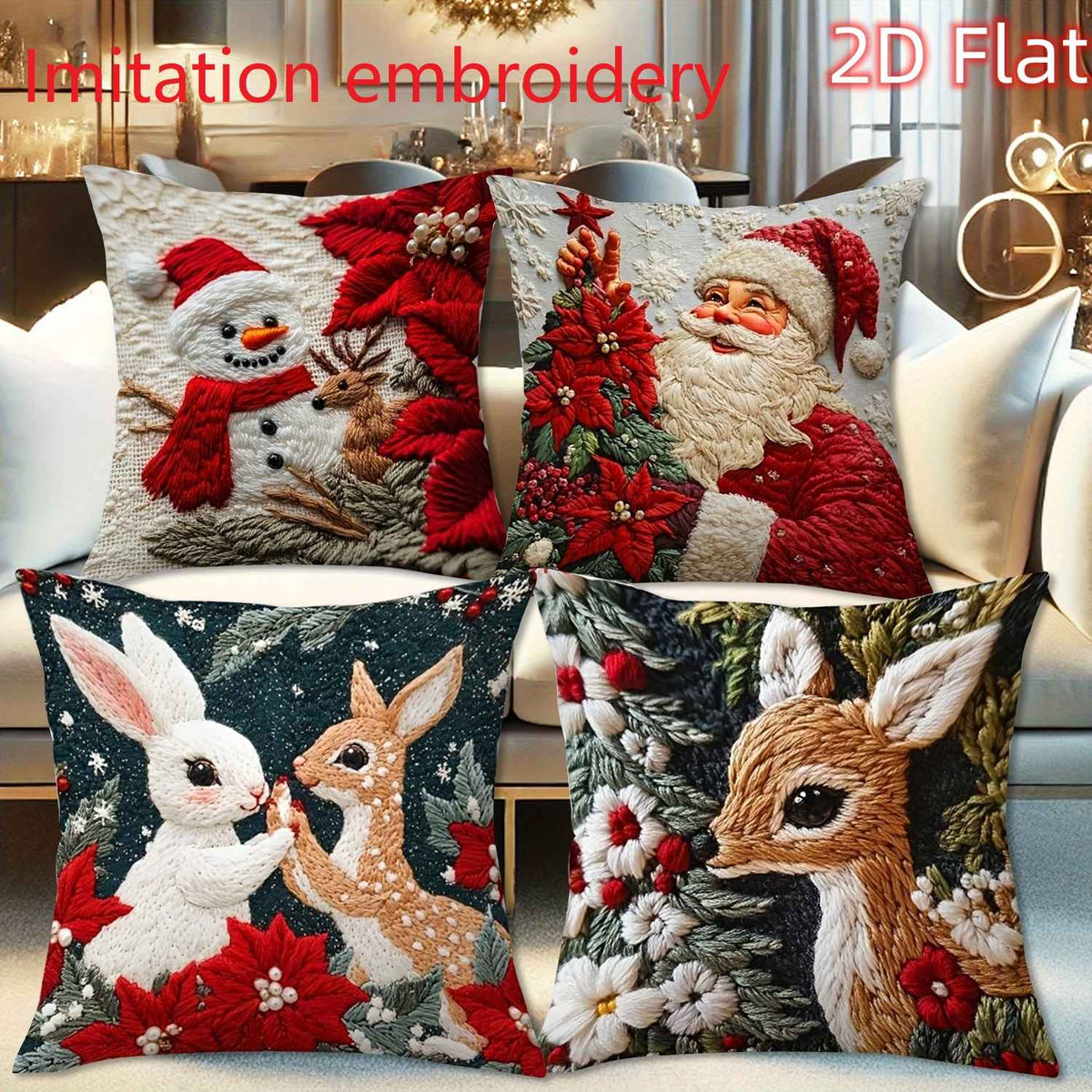 1pcs 2D Christmas Pillow Cover Xmas Party Decoration 2025 Xmas Holiday Santa Claus Pillow Cover Navidad Natal New Year Gift 2026