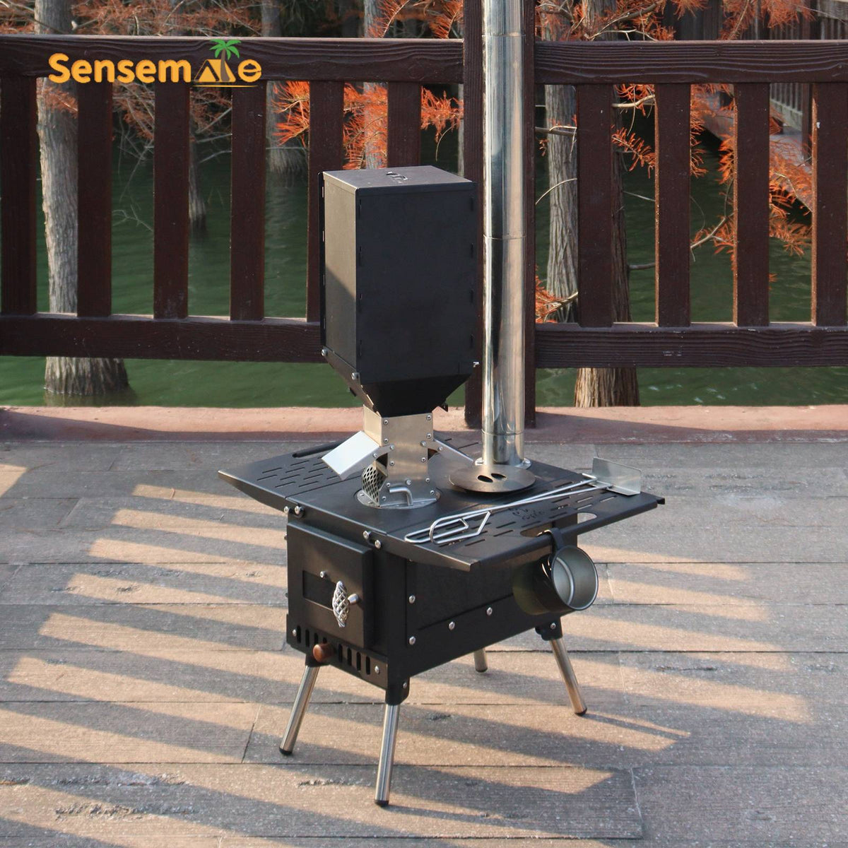 Hot Tent Wood Burning Stove Folding Stainless Steel 5-Section Chimney Outdoor Camping Wood Heater with Cooking Wing Panels