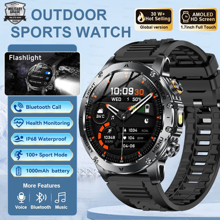 2025 T-REX3 1000mAh Large Battery Durable Adult Smart Watch GPS Strong Flashlight 10ATM Waterproof BT Call Sports Smartwatch Men