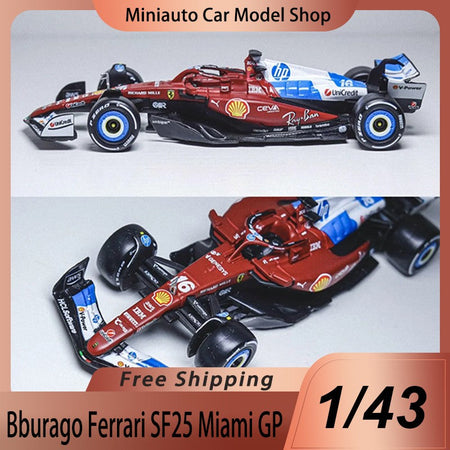 New In Stock Bburago 1:43 Ferrari Sf25 Miami Gp Alloy Miniature Diecast Model 2025 F1 Car #16 Charles Leclerc Toys Car Kids Gift