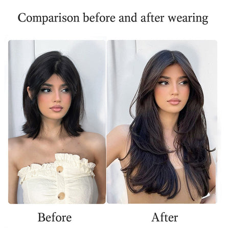 Synthetic layered V-shaped hair extension wig women's heat-resistant clip hair wig atmosphere long curly hair