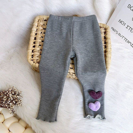 1-6Y Fleece Lined Leggings for Girls Winter Warm Bear Patch Elastic Pants Soft Kids Trousers Teenage Girls Clothing