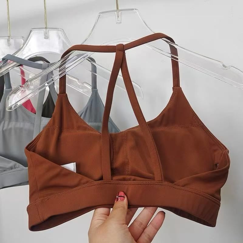Beautiful Back Sports Underwear Women's Thin Shoulder Strap Hanging Neck Strap Naked Feel bra Yoga Bra Fitness Training Tank Top
