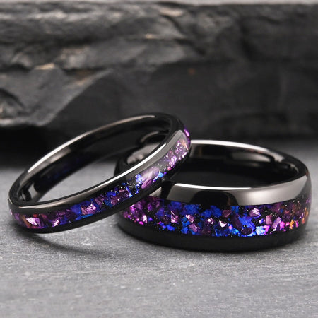 Mens Tungsten Carbide Ring Amethyst Inlay Black Wedding Band Engagement Promise Jewelry Gift 8MM Width Durable For Men DailyWear