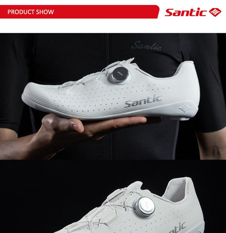 Santic Carbon Fiber Cycling Shoes Outdoor Wear Resistant Road Riding Sneakers Unisex Men Women Adjustable Pro Racing Bicyle Shoe