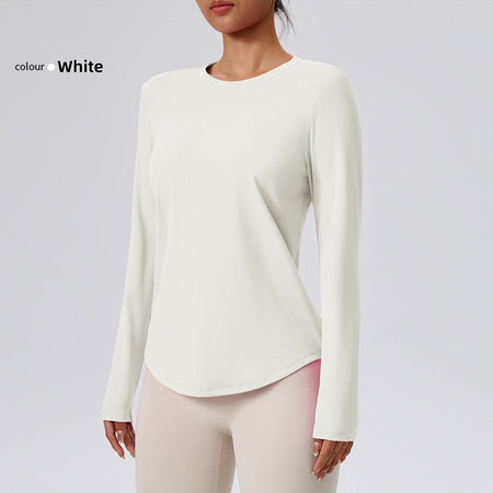 Naked Spring and Autumn Round Neck Fitness Yoga Clothing, Slimming and Slimming Base, Sports Top, Pilates Long Sleeve, Female